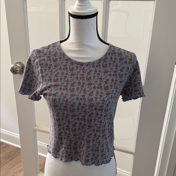 American Eagle Outfitters Tops - American Eagle Floral Patterned Blue Baby Tee Women's Top, Size Large